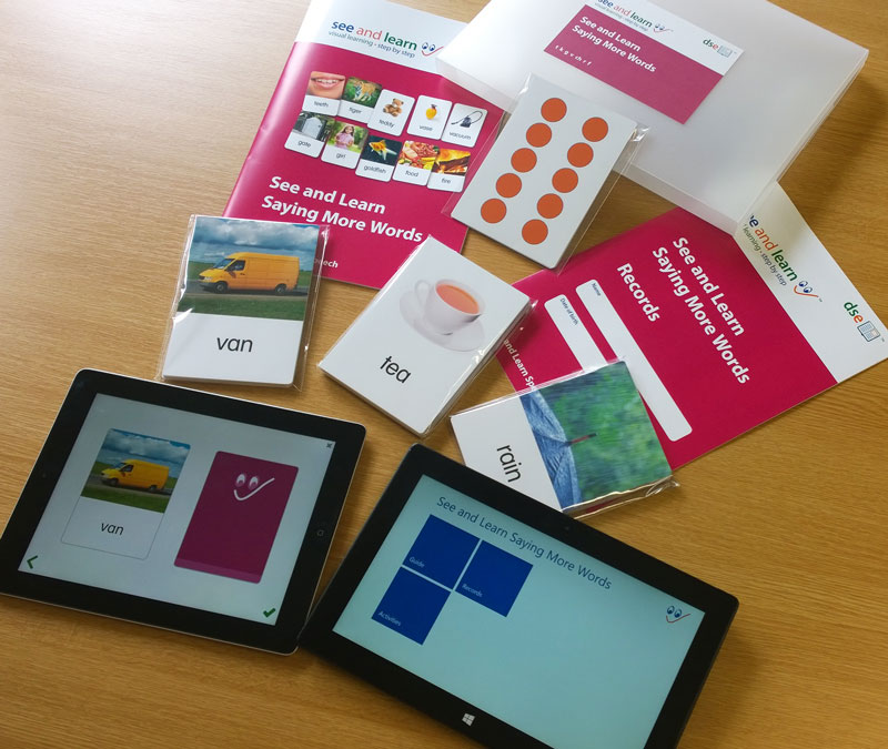 A photograph of a See and Learn kits and apps.
